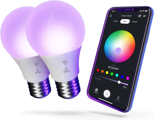 Vista 11 de Bombilla LED Wi-Fi inteligente GLOBE Electric de 10W, RGB multicolor + blanco ajustable 2000K–5000K, forma A19, base E26, control por aplicación +