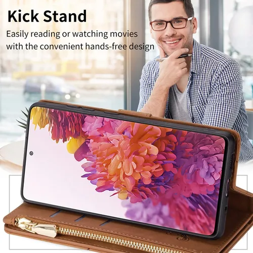 Vista 3 de UEEBAI Funda para Samsung Galaxy A53 5G, Funda de piel sintética retro a prueba de golpes con función de soporte de ranuras para tarjetas, cierre