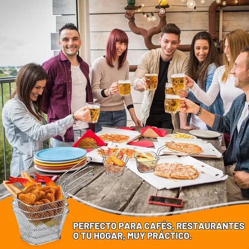 Vista 6 de Maxdot 60 unidades, mini cesta cuadrada para papas fritas con asa cromada, soporte para papas fritas, cesta de presentación de alimentos