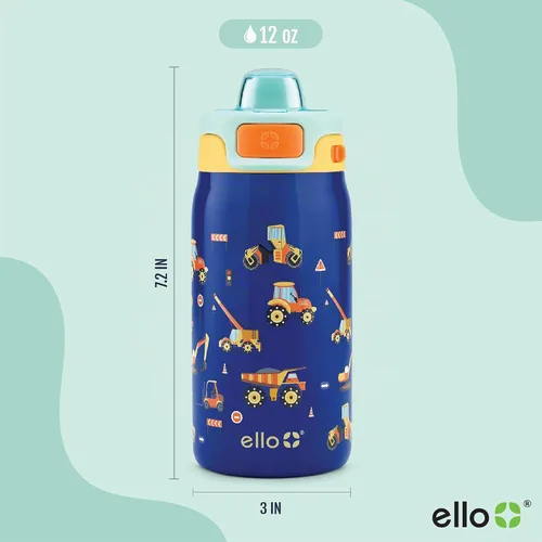 Vista 9 de Ello Pop & Fill Botella de agua de acero inoxidable para niños de 12 onzas con tapa de llenado rápido Botella libre de BPA con aislamiento al