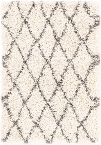 Vista 2 de Unique Loom Rabat Shag Collection - Alfombra de área con enrejado (2 pies 2 pulgadas x 3 pies 1 pulgada, rectangular, marfil puro/gris)