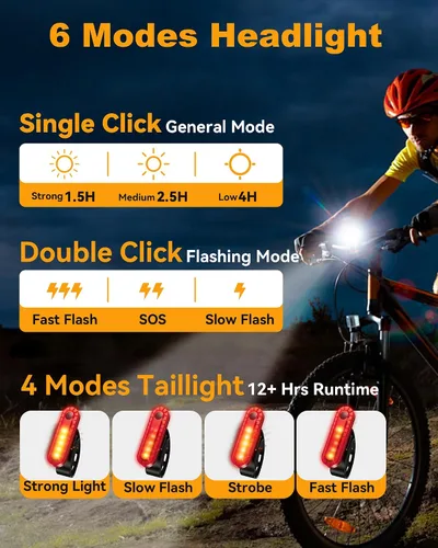 Vista 4 de Bike Light Set, Prasky Rechargeable Bicycle Lights Front and Rear, Aluminum