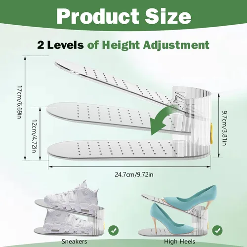 Vista 2 de Organizador de Ranuras para Zapatos, Apilador de Zapatos Ajustable para un Par de Zapatos, Soporte para Zapatos Ahorrador de Espacio, Elevador