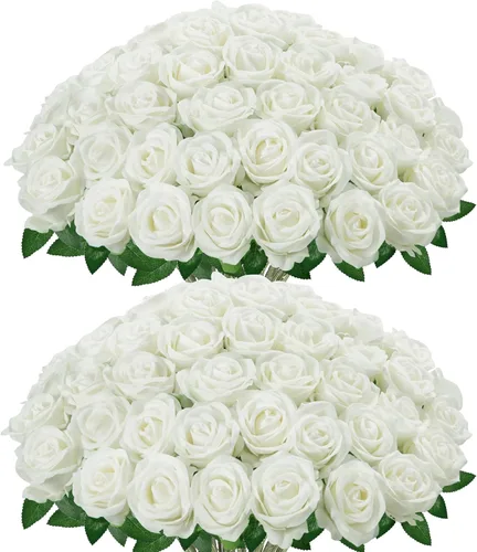 Vista 12 de InnoGear 50 unidades de rosas negras artificiales, rosas de terciopelo de seda falsas a granel, flores artificiales para decoración, ramos de boda