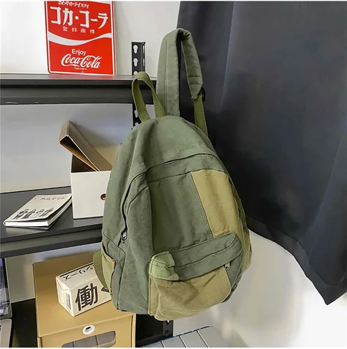 Vista 6 de Lefe Liee Mochila de lona estética vintage para mujeres y hombres, mochila pequeña verde hippie boho, mochila ligera de cáñamo, mochila casual verde