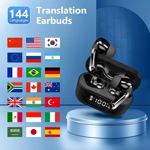 Vista 2 de Auriculares de traducción en tiempo real, 3 en 1 traductor de idiomas en tiempo real, 144 idiomas y acentos, auriculares de traducción inalámbricos