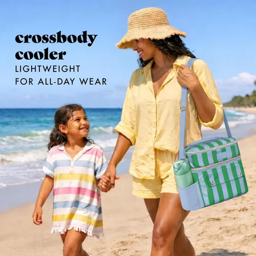 Vista 4 de Fit & Fresh Sidekick - Bolsa térmica suave con doble compartimento y Cabaña costera raya