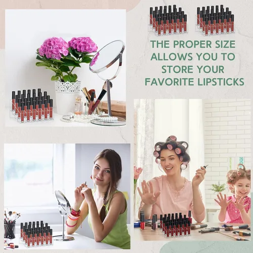 Vista 3 de Macarrie 4 piezas organizador de lápiz labial 24 ranuras acrílico lápiz labial maquillaje caja de almacenamiento para Rollerball Perfume
