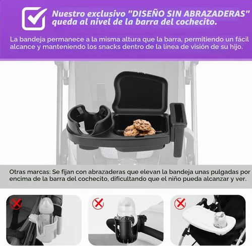 Vista 6 de Bandeja universal para refrigerios para cochecito, 3 en 1 soporte