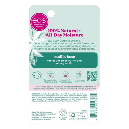 Vista 8 de eos Bálsamo labial en barra 100% natural y orgánico - Vanilla Bean Sweet Mint Recomendado por dermatólogos para pieles sensibles Productos