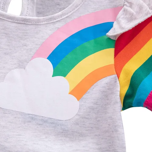 Vista 4 de Vestidos casuales de unicornio de algodón de manga corta y cuello redondo para niñas de 2 a 7 años