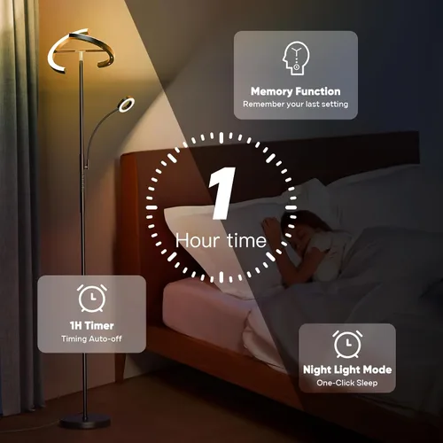 Vista 7 de SIBRILLE Lámpara de Pie RGBCW Mejorada con Lámpara de Lectura, Lámpara de Pie LED con Control Remoto Giratorio Regulable, Luz de Pie Moderna