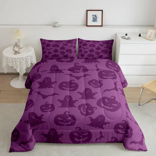 Vista 8 de Castle Fairy Spider Web Comforter Set,Happy Halloween Theme Hippie Bedding Sets for Kids Teens Adults,Black Spider Wild Animal Silhouette Comforter