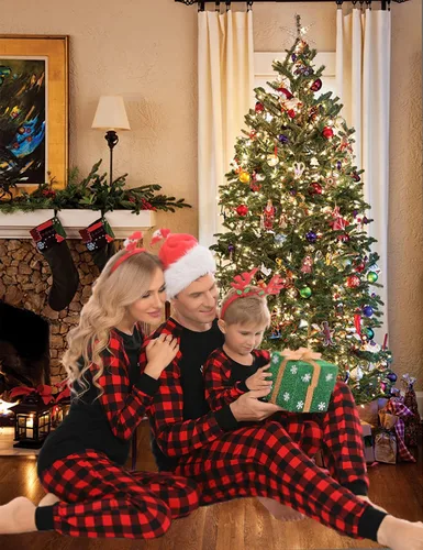 Vista 3 de SWOMOG Pijamas de Navidad familiares a juego, pijamas de Navidad para familia, parejas, adolescentes, niños, niñas, festival de ropa de dormir