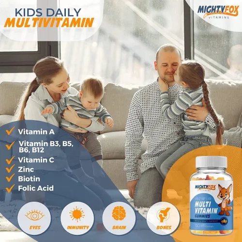 Vista 2 de Gomitas multivitamínicas para niños, sin OMG, sin gluten, veganas multivitamínicas con vitamina C, B3, B5, B6, B12, zinc, 100 unidades, 1 paquete