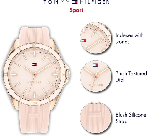 Vista 4 de Tommy Hilfiger Reloj de cuarzo dorado clavel para mujer con correa de silicona rubor 19 Modelo 1782479 Blush Reloj de cuarzo