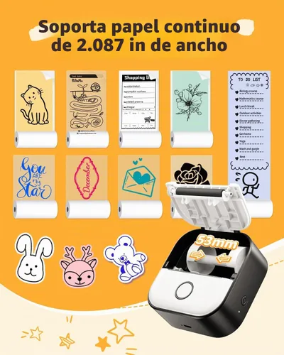 Vista 8 de Memoqueen T02 Mini impresora de etiquetas adhesivas y papel de 3 rollos, color negro