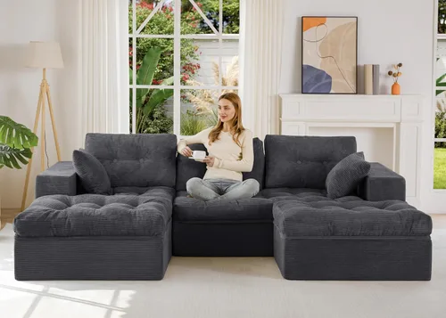 Vista 37 de MAXYOYO Sofá sin hueso, sofá de nube en forma de L de 96 pulgadas con Gris oscuro