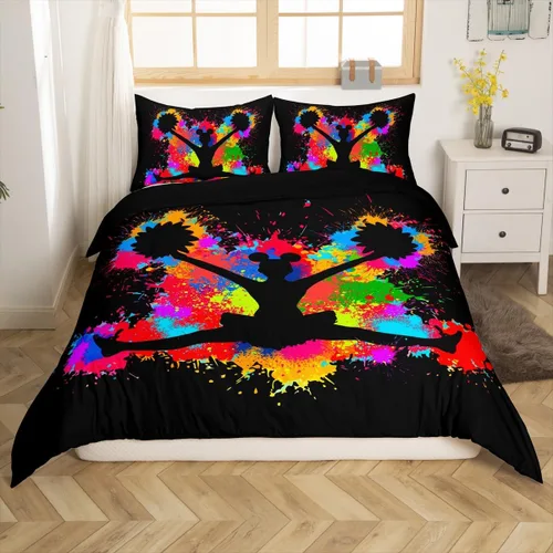 Vista 45 de Feelyou Funda de edredón con lazo de animadora, tamaño individual, para niños y niñas, divertido juego de ropa de cama deportiva, 2 piezas, Azul