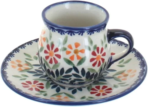 Vista 5 de Blue Rose Polish Pottery - Taza y platillo de café expreso de mariposa amarilla y azul - 3 onzas - Taza y platillo únicos, perfecto para el desayuno