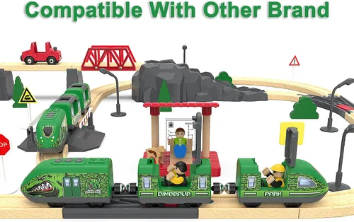 Vista 6 de Juego de tren a pilas para pista de madera, juguete de tren motorizado para niños, vehículo de tren urbano compatible con Thomas & Friends, Brio