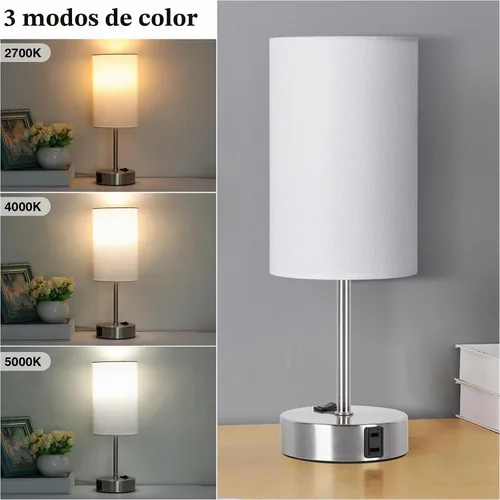 Vista 2 de ZJOJO - Lámparas de noche con puerto de CA, lámpara de mesa para dormitorio, 3 vías, regulable, lámpara de mesita de noche, juego de 2 con pantalla