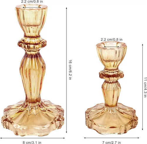 Vista 6 de Juego de 3 portavelas de cristal, diseño de rayas ámbar para centro de mesa, decoración del hogar, boda y fiesta