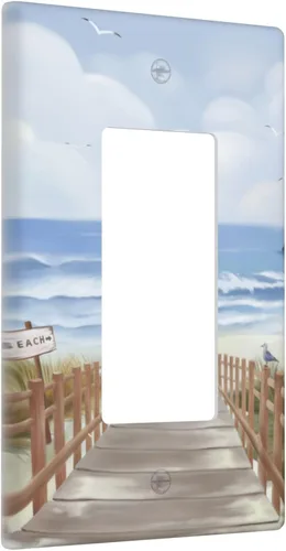 Vista 2 de Cubierta para placa de pared con diseño de océano de playa, cubierta de interruptor de luz de 1 cuadrilla, placa frontal decorativa de mar