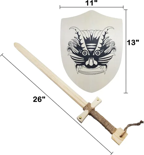 Vista 5 de Juego de espada y escudo de juguete de madera para niños Paquete de 2