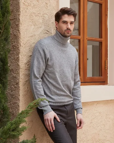 Vista 8 de Kallspin Men's Turtle Neck Sweaters Wool Blended Lightweight Long Sleeve High Neck Pullovers