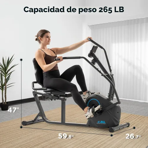 Vista 7 de JLL Smart Cross Trainer Bicicleta estática reclinada con ejercitadores de brazos, máquina estacionaria de resistencia magnética de 8 niveles, LCD