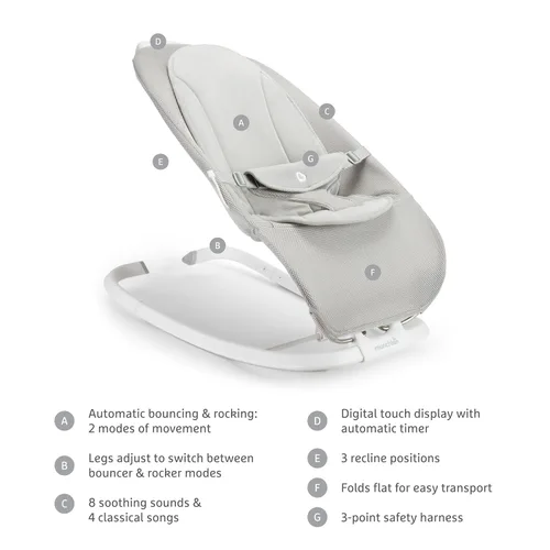 Vista 10 de [Usado] Munchkin® Silla de bebé eléctrica con vibración y mecedora con pantalla táctil digital, sonidos relajantes y 3 posiciones de reclinado