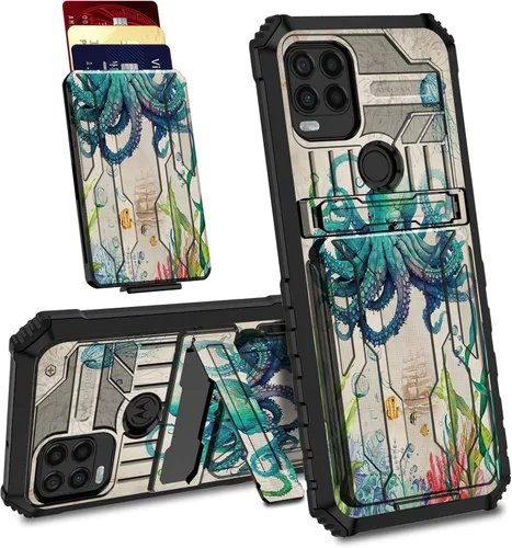 Vista 12 de Funda para Motorola Moto G Stylus 5G con ranura desmontable para tarjetero, soporte de doble capa, resistente a prueba de golpes, funda oculta