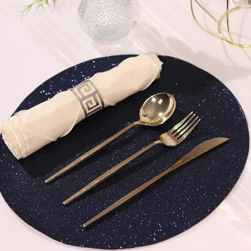 Vista 2 de Efavormart - Juego de 6 manteles individuales antideslizantes de piel sintética con purpurina, color azul marino para bodas, banquetes, fiestas