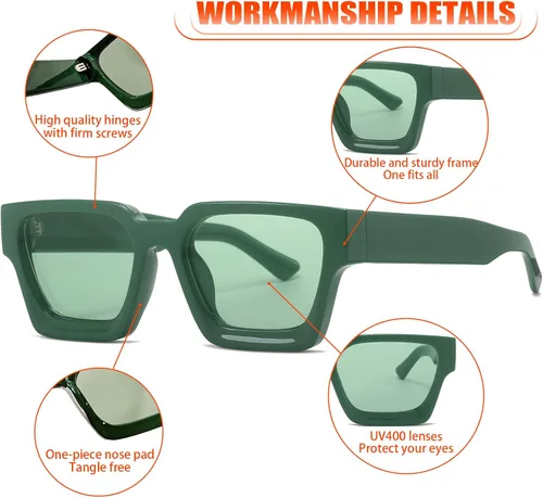 Vista 6 de Gafas de sol cuadradas gruesas de moda para mujeres y hombres, gafas rectangulares retro vintage