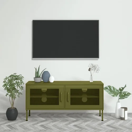 Vista 13 de Soporte de TV de metal de acero con almacenamiento, gabinete de TV de metal clásico, mesa consola de entretenimiento con estantes de almacenamiento
