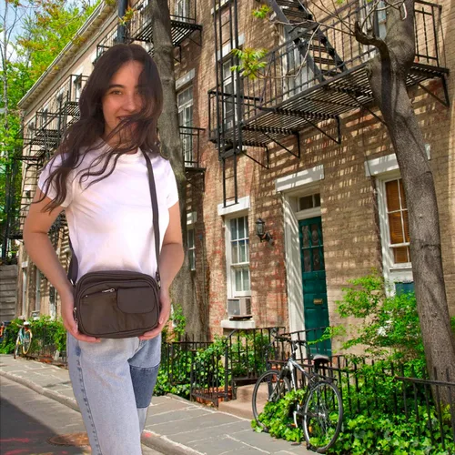 Vista 6 de Bolso de hombro de piel de vaca para mujer, pequeño organizador de cuerpo cruzado con muchos bolsillos