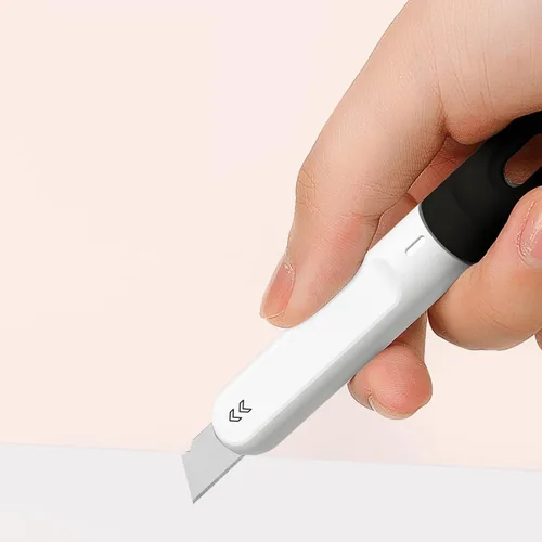 Vista 5 de 3 piezas de cortador de cajas pequeñas, cuchillo utilitario pequeño, mini cortador de caja rosa para mujeres que gira para retraer el abridor