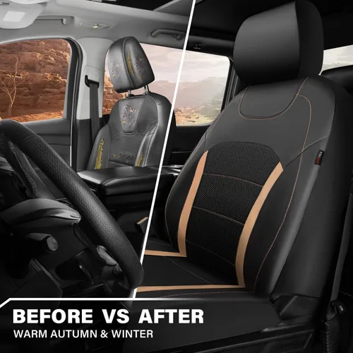 Vista 6 de CAR-GRAND Fundas de asiento de automóvil de cuero solo delanteras, fundas de asiento de malla de aire transpirable, protector de asiento universal