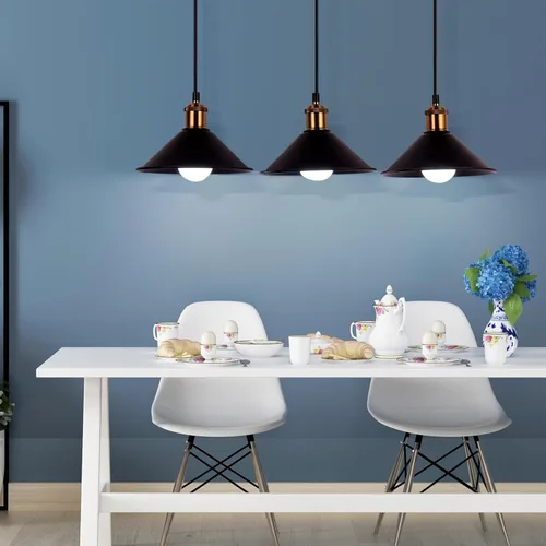 Vista 6 de FIRVRE Lámpara colgante industrial de 3 luces, lámpara colgante de metal ajustable, iluminación colgante vintage para cocina, restaurante, comedor