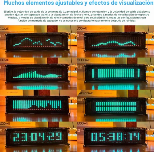 Vista 5 de Nobsound AK2515 Pro - Analizador de espectro de audio con pantalla VFD, entrada de micrófono y AGC avanzado, medidor de nivel de sonido preciso