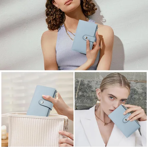 Vista 6 de yiijay Cartera para mujer con bloqueo RFID, de cuero vegano, triple pliegue, tarjetero para tarjetas de crédito, cartera de viaje con soporte