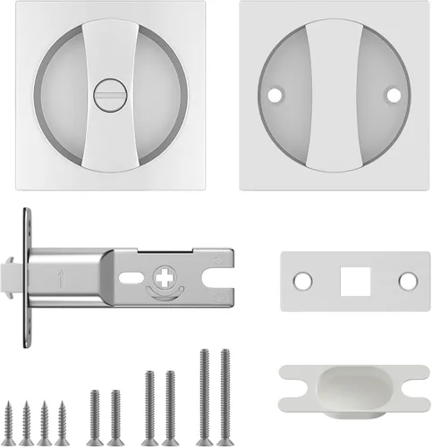 Vista 6 de Haidms Accesorios de puerta de bolsillo de níquel cepillado, cerradura de puerta de bolsillo cuadrado, manijas de puerta de bolsillo de aleación
