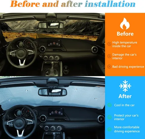 Vista 2 de Parasol para parabrisas de automóvil para Mazda MX-5 NC 2009-2015 plegable, protector solar de poliéster reflectante, bloquea el calor