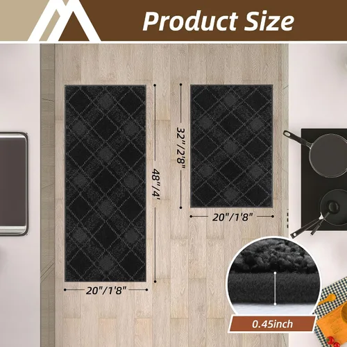 Vista 6 de COSY HOMEER Juego de alfombras y tapetes de cocina 2 piezas antideslizantes, suaves alfombras de cocina para piso absorbentes y resistentes a Gris