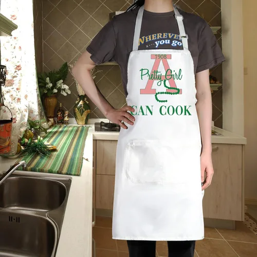 Vista 6 de WZMPA Delantal de cocina para hermandad de mujeres, regalo para niñas, linda niña, puede cocinar, delantal ajustable para cocinar, hornear y asar