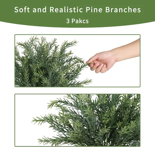 Vista 3 de EDIMENS 3 paquetes de ramas artificiales de cedro de 22.4 pulgadas, tallos sintéticos de cedro de Navidad, ramas de vegetación de hojas sintéticas