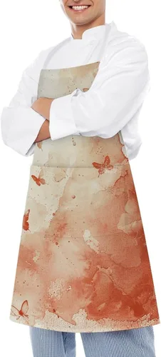 Vista 4 de MUSM Apron for Adults - 27.6 X 31.5 Inch, Heavy-Duty Polyester Aprons with Two Large Pockets, Waterproof Light Red And Beige Kitchen Apron for