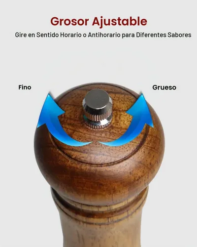 Vista 3 de Molinillo de sal de madera de 6 pulgadas, molinillo de pimienta manual recargable, grosor ajustable, molinillo de sal y pimienta, fácil de limpiar