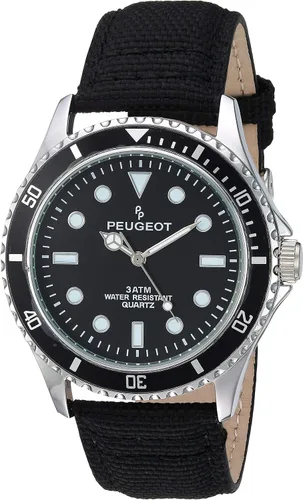 Vista 16 de Peugeot Reloj deportivo con bisel para hombre con correa de muñeca de lona negra